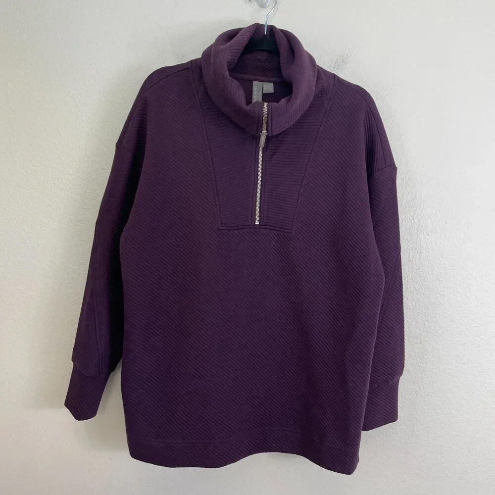 Sweaty Betty Womens 8 Purple Half Zip Ribbed Pullover Sweatshirt Sweater Pockets